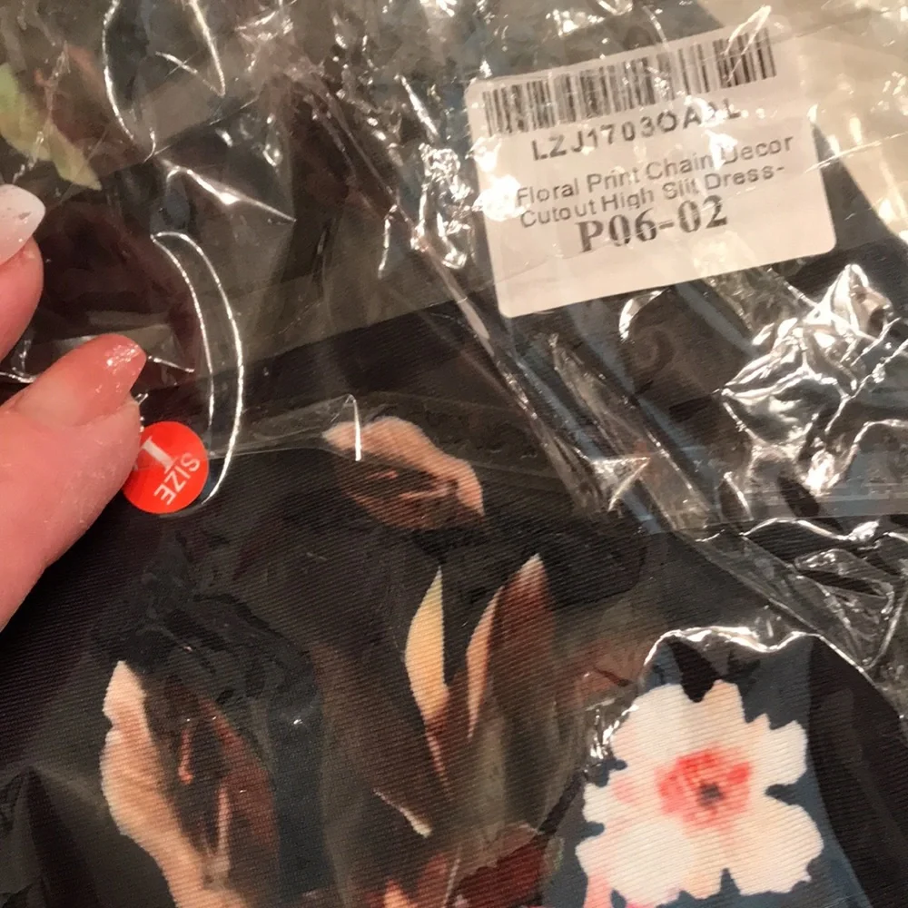 NWT Large Sexy floral print body con dress 2023 sleeveless chain decor - Picture 7 of 7